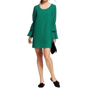 A New Day Green Tiered Ruffle Bell Sleeve Mini Dress, Size Medium, Christmas